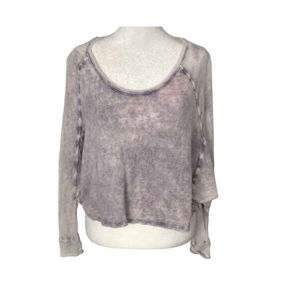 WE THE FREE Long Sleeve Cropped Tee Space Tie Dye Linen Blend Sz S Gray 6-16 - Picture 2 of 13